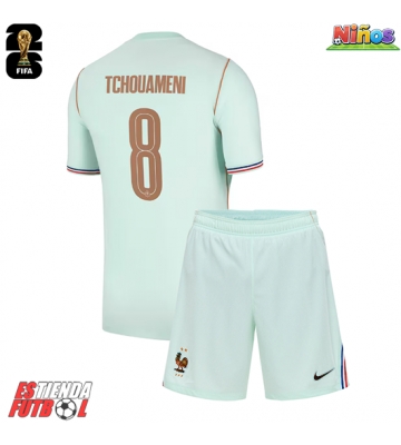 Francia Aurelien Tchouameni #8 Segunda Equipación Niños Mundial 2026 Manga Corta (+ Pantalones cortos)
